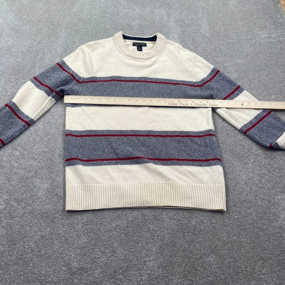 Banana Republic Striped Sweater Mens Medium Cream Wool Blend Italian Yarn Crew